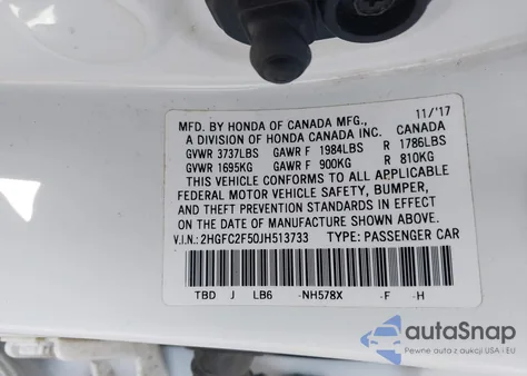 2018 Honda Civic Lx из США, поврежденный, VIN 2HGFC2F50JH513733